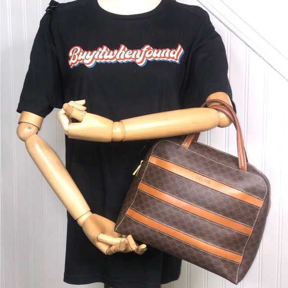 CELINE Macadam Blason Triumph Dark Brown Hand Bag Leather Stripes Authentic - Picture 17 of 17